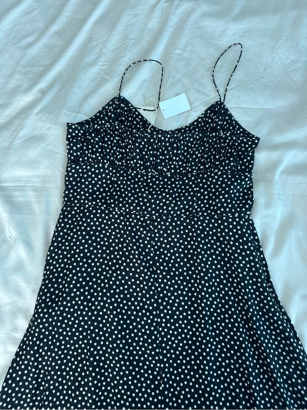 NWT Doen Rosaria Silk Ruched Bust Ruffle Midi Maxi Dress Camille Dot Polka Black - Picture 11 of 13